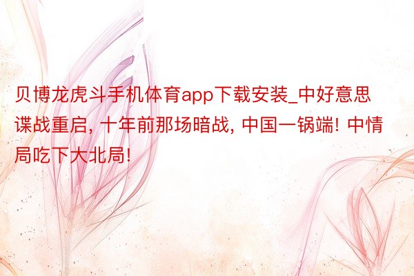 贝博龙虎斗手机体育app下载安装_中好意思谍战重启, 十年前那场暗战, 中国一锅端! 中情局吃下大北局!