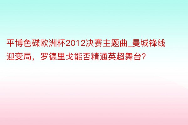 平博色碟欧洲杯2012决赛主题曲_曼城锋线迎变局，罗德里戈能否精通英超舞台？
