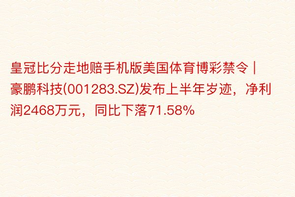 皇冠比分走地赔手机版美国体育博彩禁令 | 豪鹏科技(001283.SZ)发布上半年岁迹，净利润2468万元，同比下落71.58%