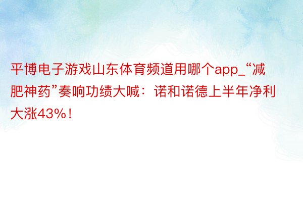 平博电子游戏山东体育频道用哪个app_“减肥神药”奏响功绩大喊：诺和诺德上半年净利大涨43%！