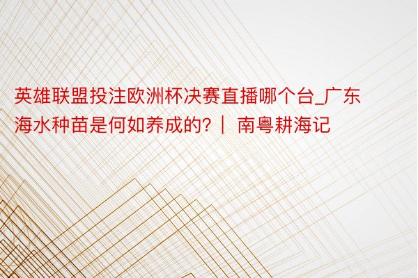 英雄联盟投注欧洲杯决赛直播哪个台_广东海水种苗是何如养成的？|  南粤耕海记