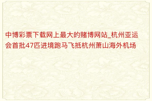 中博彩票下载网上最大的赌博网站_杭州亚运会首批47匹进境跑马飞抵杭州萧山海外机场